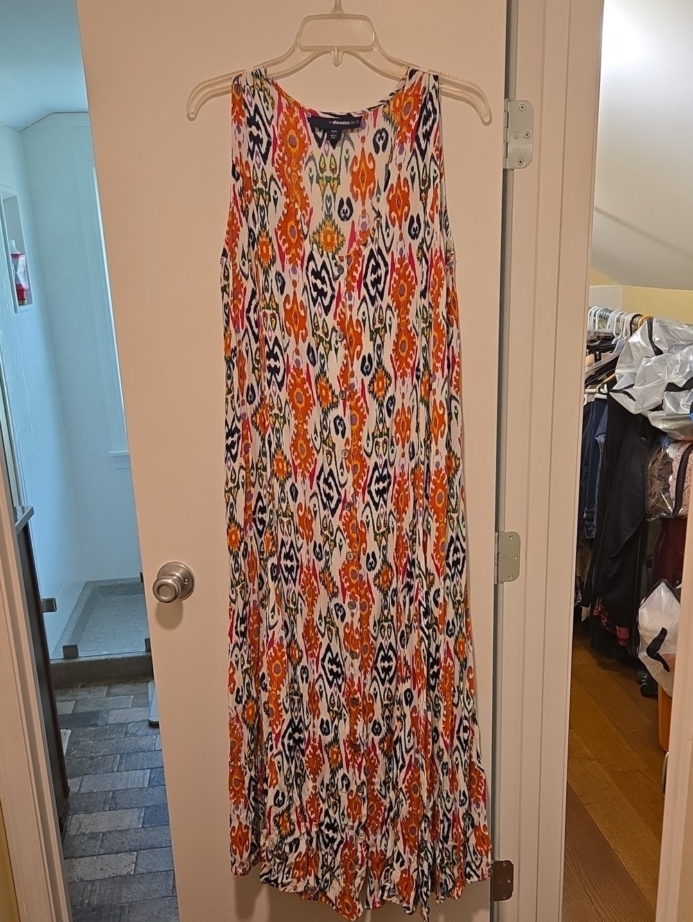Denim 24/7 Orange and Navy Ikat Print Maxi Dress